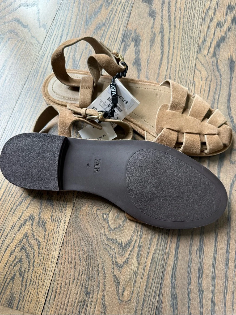NWT Zara Split Suede Cage Sandals in Taupe Grey. Size 40 or 9 US. - Picture 6 of 7